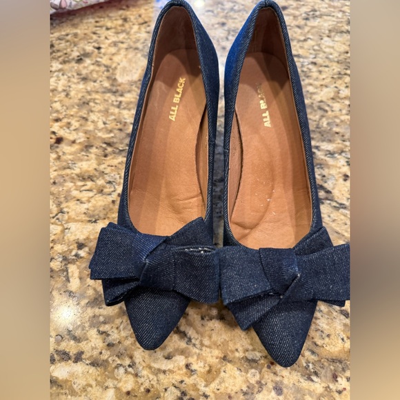 All Black Women's Denim Heels with Bow - Picture 1 of 7